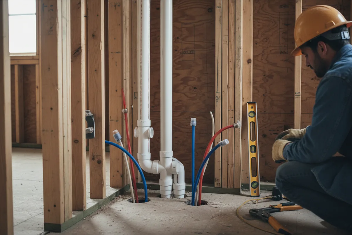 Drain and supply rough-in during Sump Pump Repair in Dimondale